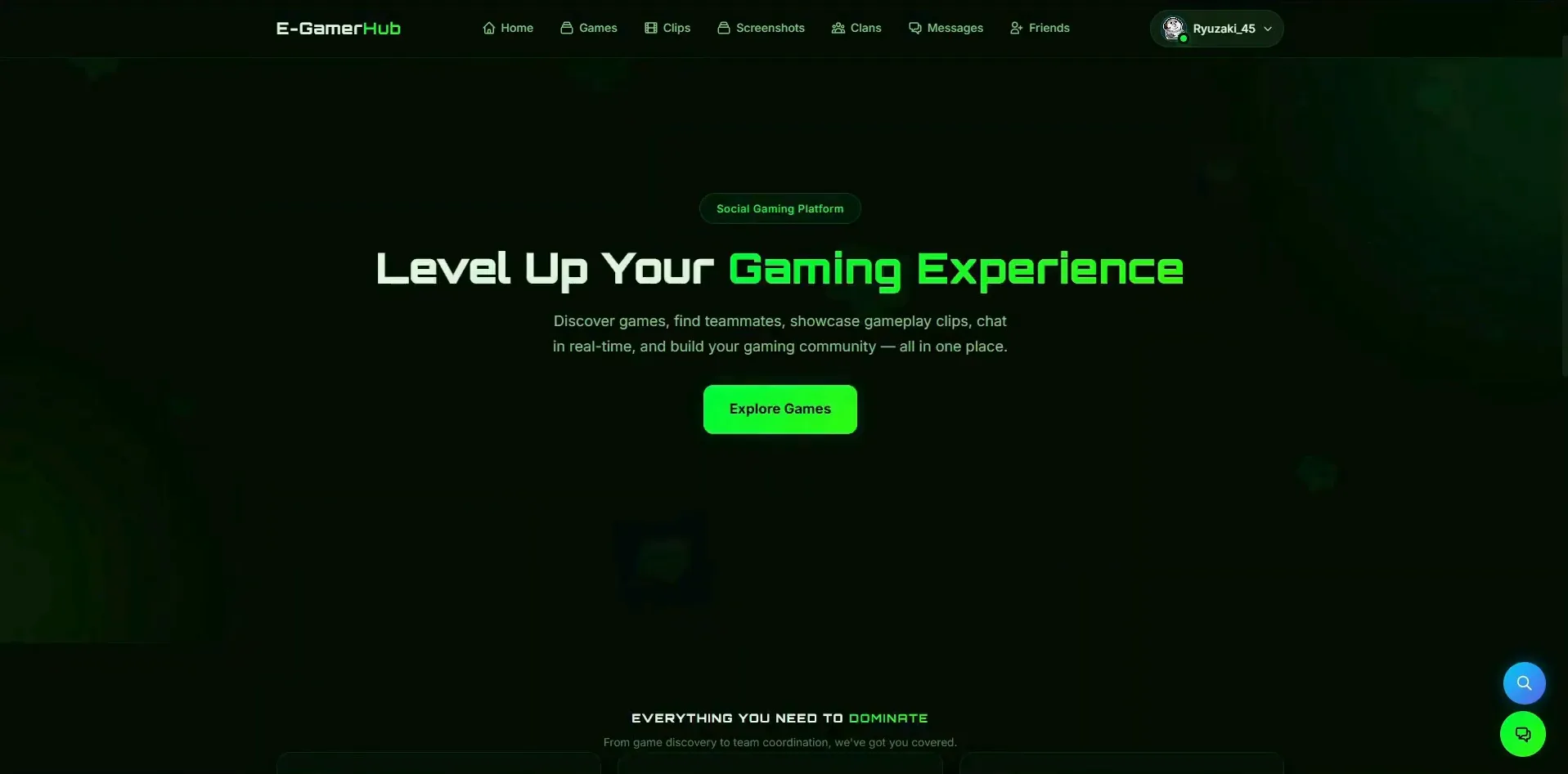 E-GamerHub interface